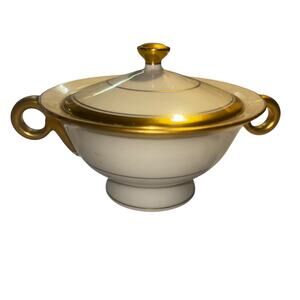 Theodore Haviland New York Gotham Sugar Bowl With Lid Gold Accents